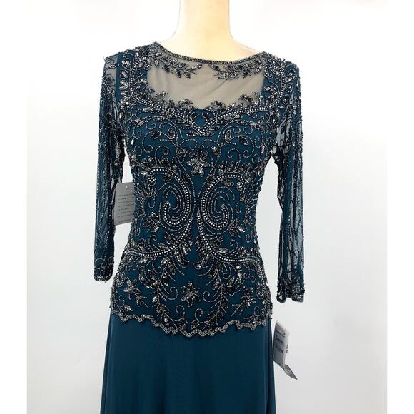 PISARRO NIGHTS Beaded Mesh Gown Size 4 Blue Rich Sapphire Mock Two-Piece NWT - Picture 6 of 13